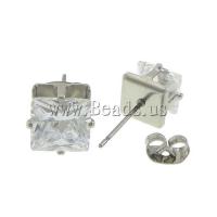316L rostfritt stål Stud Earring, med cubic zirconia, ursprungliga färgen, 8mm, 5Väskor/Lot, 10Pairs/Bag, Säljs av Lot