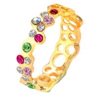 Zinc Alloy Finger Ring gold color plated fashion jewelry & for woman & with rhinestone multi-colored 20mm Sold By PC