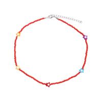 Glass Seed Beads Necklace Seedbead with Zinc Alloy polished random style & fashion jewelry & for woman red 3mm Sold By PC