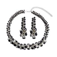 Tibetan Style Jewelry Sets, earring & necklace, polished, fashion jewelry & different styles for choice & for woman & with rhinestone, black, Sold By PC