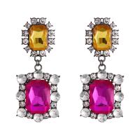 Tibetan Style Drop Earrings, polished, fashion jewelry & for woman & with glass rhinestone, more colors for choice, 75x30mm, Sold By Pair