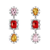 Tibetan Style Drop Earrings, polished, fashion jewelry & for woman & with glass rhinestone, more colors for choice, 120x30mm, Sold By Pair