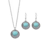 Zinc Alloy Jewelry Sets earring & necklace with turquoise plated 2 pieces & fashion jewelry & for woman two different colored Length 39-45 cm Sold By Set