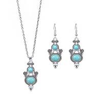 Tibetan Style Jewelry Sets, with turquoise, silver color plated, 2 pieces & fashion jewelry & different styles for choice & for woman, two different colored, Length:39-45 cm, Sold By Set