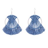 Fashion Fringe Earrings, Cotton Thread, with Tibetan Style, fashion jewelry & for woman, more colors for choice, 83x68mm, Sold By Pair