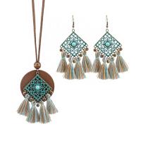 Tibetan Style Jewelry Sets, Cotton Thread, with turquoise & Tibetan Style, 2 pieces & fashion jewelry & different styles for choice & for woman, more colors for choice, Length:80 cm, Sold By PC