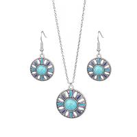Tibetan Style Jewelry Sets, with turquoise, plated, 2 pieces & fashion jewelry & different styles for choice & for woman & enamel, more colors for choice, Length:39-45 cm, Sold By Set