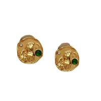 Tibetan Style Stud Earring, fashion jewelry & for woman & with rhinestone, golden, nickel, lead & cadmium free, 17mm, Sold By Pair