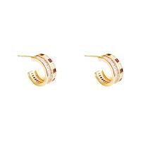 Brass Stud Earring, gold color plated, fashion jewelry & micro pave cubic zirconia & for woman, golden, nickel, lead & cadmium free, 12mm, Sold By Pair