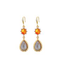 Brass Drop Earring gold color plated fashion jewelry & micro pave cubic zirconia & for woman golden nickel lead & cadmium free 16mm Sold By Pair