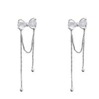 Fashion Fringe Earrings Brass Bowknot silver color plated fashion jewelry & micro pave cubic zirconia & for woman silver color nickel lead & cadmium free Sold By Pair