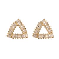 Brass Stud Earring Triangle gold color plated fashion jewelry & micro pave cubic zirconia & for woman nickel lead & cadmium free Sold By Pair