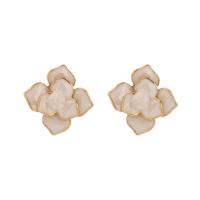 Tibetan Style Stud Earring, with Plastic Pearl, fashion jewelry & for woman & enamel, golden, nickel, lead & cadmium free, 20x20mm, Sold By Pair