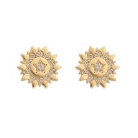 Brass Stud Earring, gold color plated, fashion jewelry & micro pave cubic zirconia & for woman, golden, nickel, lead & cadmium free, 13x13mm, Sold By Pair