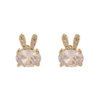 Brass Stud Earring, Rabbit, gold color plated, fashion jewelry & micro pave cubic zirconia & for woman, golden, nickel, lead & cadmium free, 8x11mm, Sold By Pair