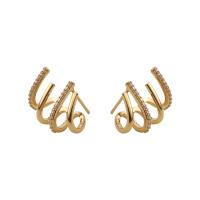 Brass Stud Earring, gold color plated, fashion jewelry & micro pave cubic zirconia & for woman, golden, nickel, lead & cadmium free, 19x14mm, Sold By Pair