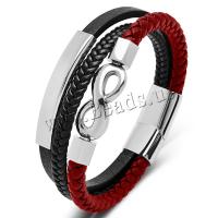 PU Leather Cord Bracelets with 316L Stainless Steel Number 8 polished fashion jewelry & multilayer & for man Sold By PC