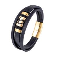 PU Leather Cord Bracelets, with 316L Stainless Steel, Vacuum Ion Plating, different length for choice & for man, more colors for choice, 14x16mm, Sold By PC