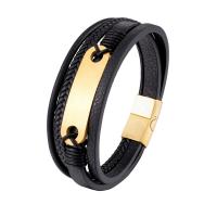 PU Leather Cord Bracelets, with 316L Stainless Steel, Vacuum Ion Plating, different length for choice & for man, more colors for choice, 12x45mm, Sold By PC