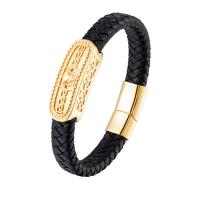 PU Leather Cord Bracelets, with 316L Stainless Steel, Vacuum Ion Plating, different length for choice & for man, more colors for choice, 15x40mm, Sold By PC