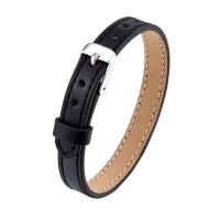 PU Leather Cord Bracelets, with 316L Stainless Steel, Adjustable & Unisex, black, Length:16-20.2 cm, Sold By PC