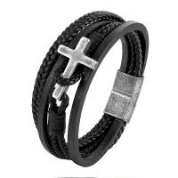 PU Leather Cord Bracelets with 316L Stainless Steel Cross & for man Sold By PC
