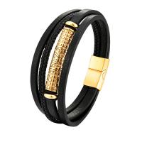 PU Leather Cord Bracelets, with 316L Stainless Steel, Vacuum Ion Plating, multilayer & different length for choice & for man, more colors for choice, Sold By PC