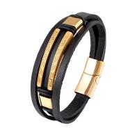 PU Leather Cord Bracelets, with 316L Stainless Steel, Vacuum Ion Plating, different length for choice & for man, more colors for choice, 13x43mm, Sold By PC