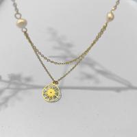 Stainless Steel Jewelry Necklace, 304 Stainless Steel, with Plastic Pearl, with 5cm extender chain, Round, plated, fashion jewelry, golden, 15x17mm, Length:40 cm, Sold By PC