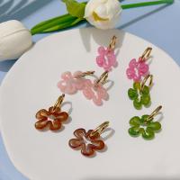 Stainless Steel Drop Earring 304 Stainless Steel with Resin Flower plated fashion jewelry 35mm Sold By Pair