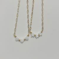 Edelstahl Schmuck Halskette, 304 Edelstahl, mit Muschel, mit Verlängerungskettchen von 5cm, plattiert, Modeschmuck & verschiedene Muster für Wahl, weiß, Länge 45 cm, verkauft von PC