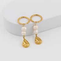Edelstahl Tropfen Ohrring, 304 Edelstahl, mit Kunststoff Perlen, plattiert, Modeschmuck, Goldfarbe, 55mm, verkauft von Paar