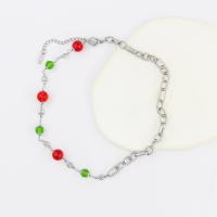 Stainless Steel Jewelry Necklace 304 Stainless Steel with Lampwork with 5cm extender chain plated fashion jewelry silver color 10mm 7mm Length 45 cm Sold By PC