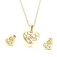 Titanium Steel Jewelry Set Stud Earring & necklace Heart Vacuum Ion Plating 2 pieces & for woman & hollow Length Approx 15.7 Inch Sold By PC