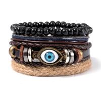 PU Leather Bracelet Set, with Wax Cord & Tibetan Style, Evil Eye, vintage & multilayer & Unisex, Length:Approx 6.5-8.5 Inch, Sold By Set