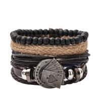 Leather Bracelet Set, with Linen & Tibetan Style, Poker, vintage & multilayer & Unisex, Length:Approx 7.5 Inch, Sold By Set