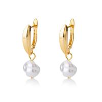 Brass Drop Earring with Freshwater Pearl plated fashion jewelry & for woman Sold By Pair