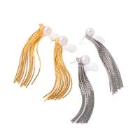 Messing Tassel Earring, met Zoetwater Parel, kwast, plated, mode sieraden & voor vrouw, meer kleuren voor de keuze, 10x74mm, Verkocht door pair
