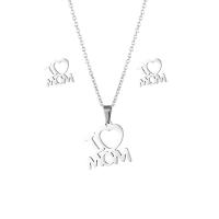 304 Stainless Steel Jewelry Set Stud Earring & necklace Heart 2 pieces & Mother Day Jewelry & for woman & hollow original color Length Approx 17.7 Inch Sold By Set