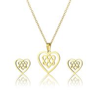 304 Stainless Steel Jewelry Set, Stud Earring & necklace, Heart, gold color plated, cross chain & 2 pieces & for woman & hollow, Length:Approx 17.7 Inch, Sold By Set