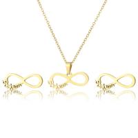 304 Stainless Steel Jewelry Set, Stud Earring & necklace, Infinity, gold color plated, cross chain & 2 pieces & for woman & hollow, Length:Approx 17.7 Inch, Sold By Set