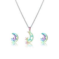 304 Stainless Steel Jewelry Set Stud Earring & necklace Moon and Star cross chain & 2 pieces & for woman & hollow multi-colored Length Approx 17.7 Inch Sold By Set