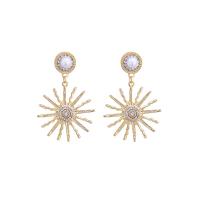 Zinc Alloy Drop Earring with Plastic Pearl Flower gold color plated fashion jewelry & for woman & with rhinestone 55mm Sold By Pair