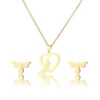 304 Stainless Steel Jewelry Set, Stud Earring & necklace, Heart, gold color plated, cross chain & 2 pieces & for woman & hollow, Length:Approx 17.7 Inch, Sold By Set