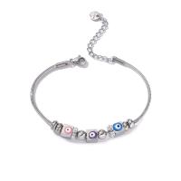 Titanium Steel Bracelet with 1.6inch extender chain Evil Eye snake chain & micro pave cubic zirconia & for woman & enamel original color Length Approx 6.7 Inch Sold By PC