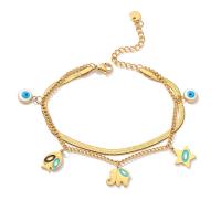 Titanium Steel Bracelet with 2inch extender chain Evil Eye real gold plated Double Layer & for woman & enamel Length Approx 6.7 Inch Sold By PC