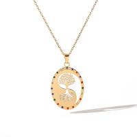 Titanium Steel Necklace with 2inch extender chain Tree 18K gold plated & micro pave cubic zirconia & for woman & hollow Length Approx 15.7 Inch Sold By PC