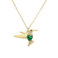 Brass Necklace, with 2inch extender chain, Bird, real gold plated, micro pave cubic zirconia & for woman, more colors for choice, 31x22mm, Hole:Approx 5mm, Length:Approx 17.7 Inch, Sold By PC