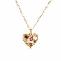 Brass Necklace with 2inch extender chain Heart real gold plated & micro pave cubic zirconia & for woman Length Approx 17.7 Inch Sold By PC