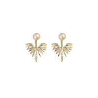 Brass Stud Earring Feather 14K gold plated fashion jewelry & micro pave cubic zirconia & for woman golden nickel lead & cadmium free Sold By Pair